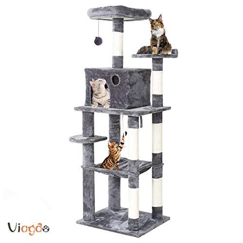 VIAGDO Multi-Level Cat Tree Condo with Scratching Posts for Large Cats, Cat Tower Furniture with Hammock, Plush Perches, Condos and Tunnel Kitty Activity Center for Kittens, Cats and Pets Play House