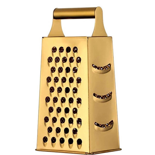 GUIYAL Stainless Steel 4 Sides Grater Slicer with Handle, Multifunctional Cutter Planing for Ginger, Garlic, Cucumbers, Carrots, Cheese, Potato, Ergonomic Design Kitchen Gadgets Accessories（Gold）
