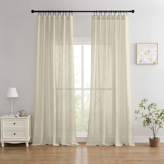 Joydeco 2pk Light Filtering Linen Blend Curtains with Back Tabs/Rod Pocket - 52" x 96" Natural