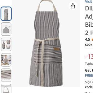 DILLMAN Kitchen Cooking Adjustable Aprons - Men Women Bib Soft Chef Stripes Apron with 2 Pockets