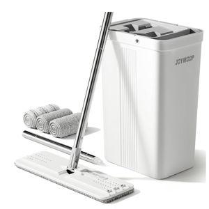JOYMOOP Mop and Bucket with Wringer Set, Hands Free Flat Floor Mop and Bucket, with 3 Washable Microfiber Pads, Wet and Dry Use, Floor Cleaning System
