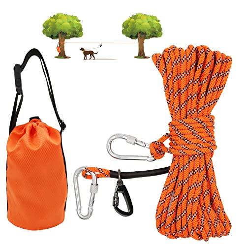 XiaZ Dog Tie Out Cable for Camping, 50ft Portable Overhead Trolley System for Dogs up to 200lbs，Dog Lead for Yard, Camping, Parks, Outdoor Events,5 min Set-up
