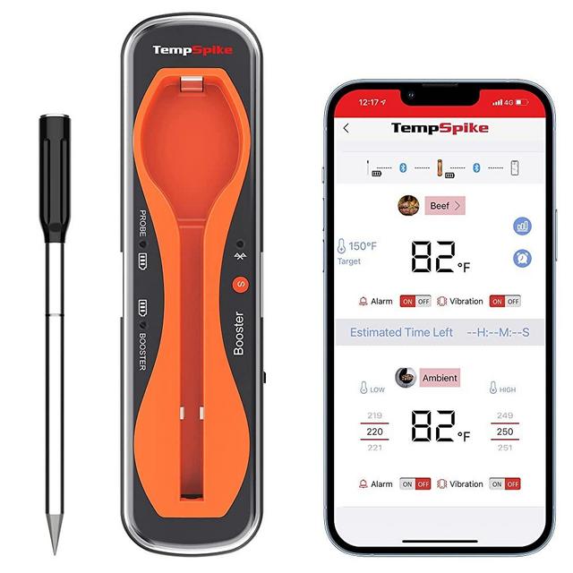 ThermoPro TempSpike Premium Truly Wireless Meat Thermometer up to 500-Ft Remote Range, Bluetooth Meat Thermometer with Wire-Free Probe, Meat Thermometer Wireless for Sous Vide Smoker Rotisserie