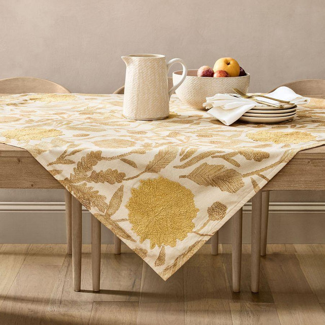 Mayme Embroidered Table Throw, 50" x 50" - Yellow