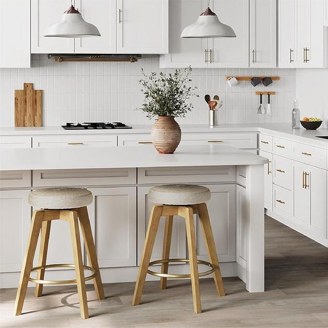 AllForWood Swivel Premium Solid Wood Counter Stool 25", Set of 2, 360° Rotating Upholstered Cushion, Backless Bar Chair for Island, Pub, Kitchen, Dining Room (Light Oak)