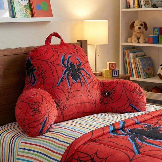 Redbaker Spider Themed Reading Pillow with Arms for Bed 27.9" x 14.9" Spider Backrest Support Cushion with Memory Foam Couch Cushion Support Pillow for Sitting up