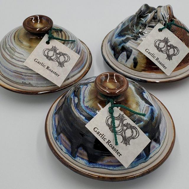Liscom Hill Pottery - Black and Blue Landscape Garlic Roaster