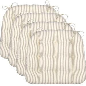 Barnett Home Decor Chair Cushions for Dining Chairs - 15x17 Kitchen Chair Cushions - Machine Washable, 100% Cotton, Made in USA - Latex Foam Comfort Chair Pads - Ticking Stripe Natural Small Pack of 4