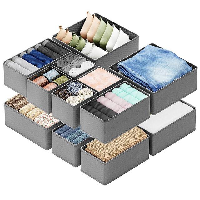 SpaceAid Drawer Organizer for Clothes, 12 Pack Dresser Drawer Organizer Bins, Closet Organizers and Storage Dividers for Clothing, Underwears, Socks (Grey)