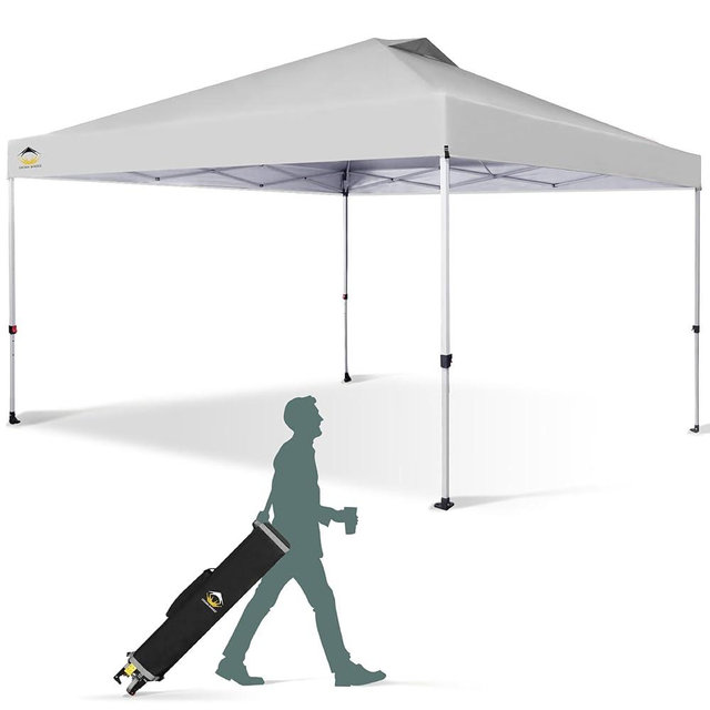 CROWN SHADES 12x12 Pop Up Canopy Outside Canopy, Patented One Push Tent Canopy with Wheeled Carry Bag, Bonus 8 Stakes and 4 Ropes, White