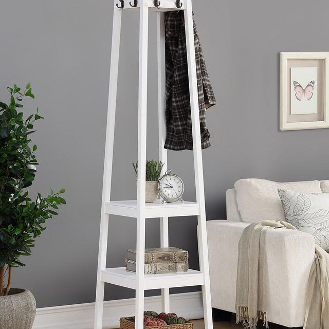 Roundhill Furniture Vassen Coat Rack with 3-Tier Storage Shelves, White Finish