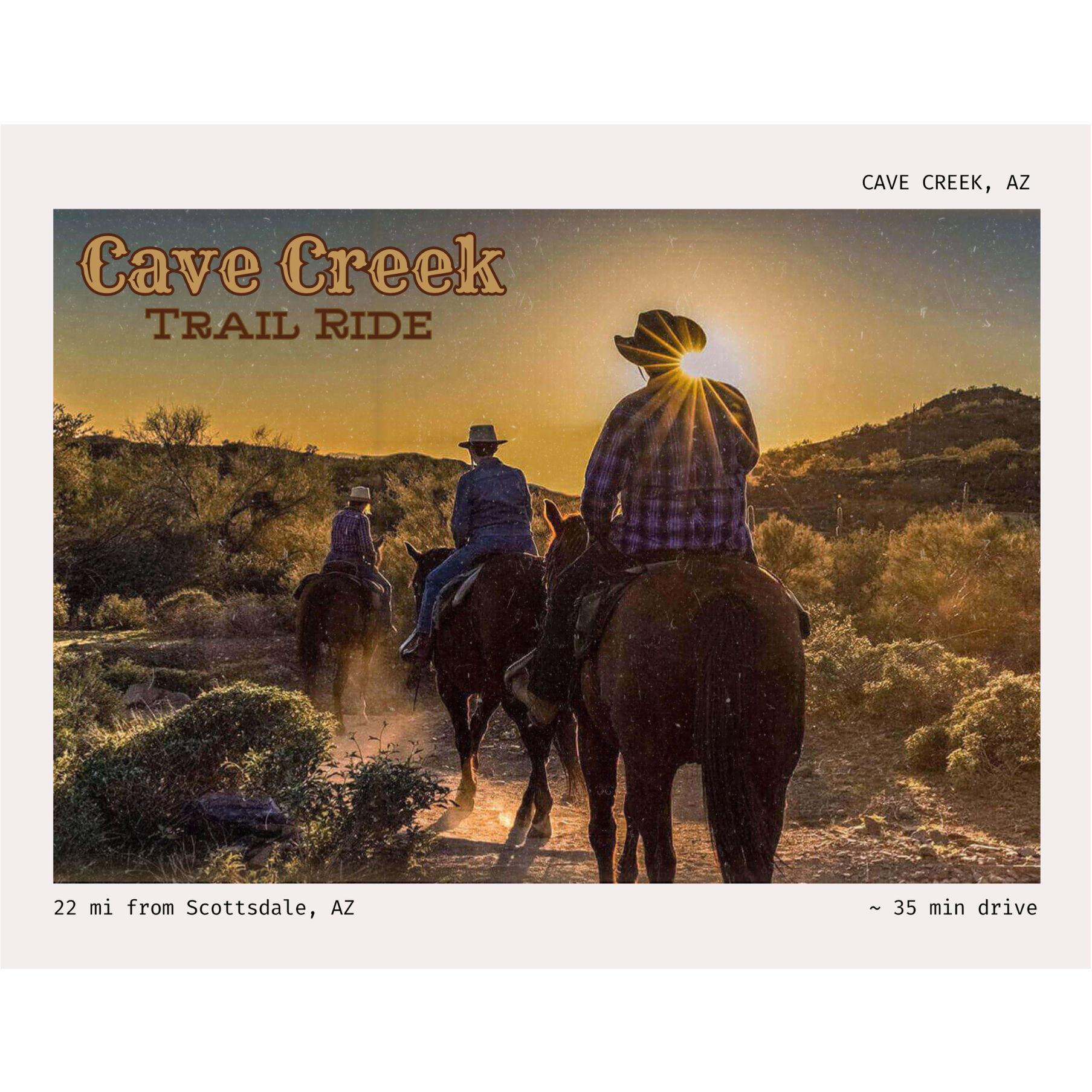Guided horseback rides through Cave Creek’s desert trails. Book through: https://www.cavecreektrailrides.com/