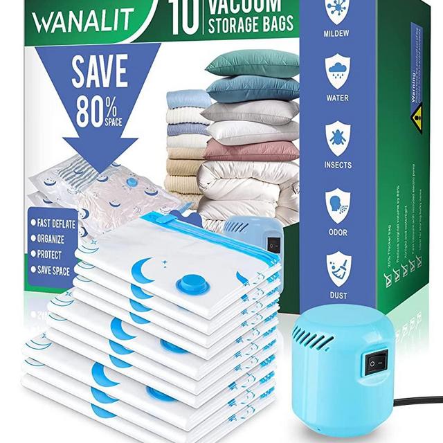 Vacuum Storage Bags with Electric Air Pump, 10 Pack (3 Jumbo, 3 Large, 4 Medium) Reusable Vacuum Sealer Compression Space Saver Bag for Clothes, Mattress, Blanket, Duvets, Pillows, Comforters, Quilt, Travel