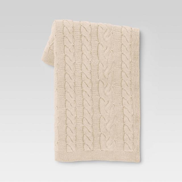 Chunky Cable Knit Throw Blanket Cream - Threshold™