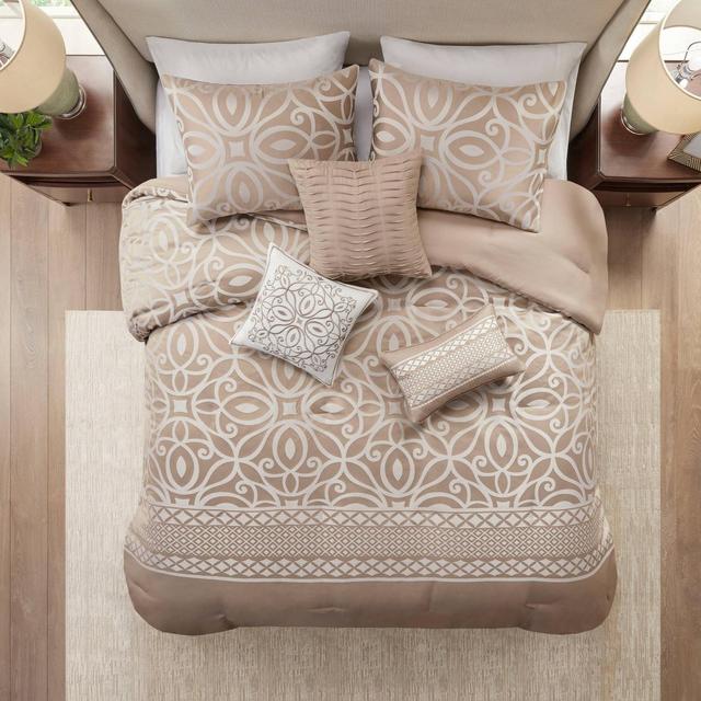 7pc Queen Kaden Jacquard Comforter Set - Taupe