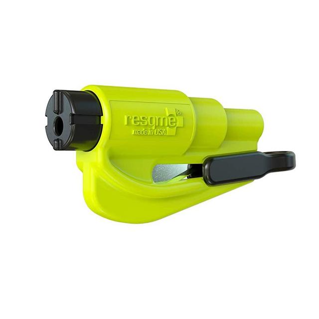 resqme The Original Emergency Keychain Car Escape Tool, 2-in-1 Seatbelt Cutter and Window Breaker, Made in USA, Safety Yellow-Compact Emergency Hammer