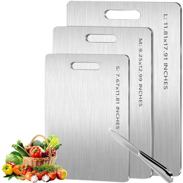 Titanium Cutting Board Set of 3,100% Pure Titanium Cutting Boards for Kitchen Double Sided,Hygiene Durable Dishwasher,Fruit & Vegetables （S+M+L)