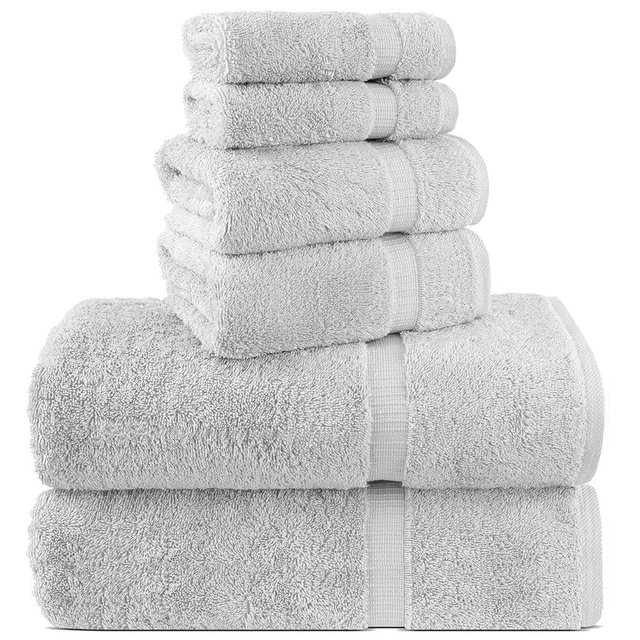 Chakir Turkish Linens 100% Cotton Premium Turkish Towels for Bathroom, 2 Large Bath Towels, 2 Hand Towels, 2 Washcloths (6-Piece Towel Set, Silver)