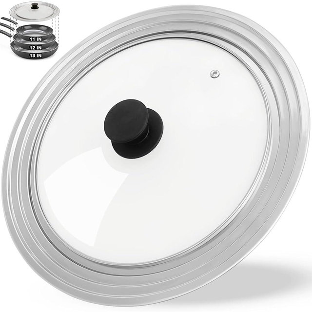Universal Lid for Pots and Pans, Fits 11", 12" & 13" Diameter Cookware, Replacement Stainless Steel Skillets lids, Heat Resistant Frying Pan lid, Dishwasher Safe