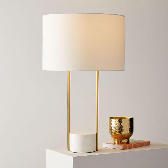 Industrial Outline Table Lamp, Marble + Antique Brass