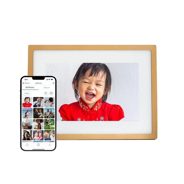 Skylight Digital Picture Frame: WiFi Enabled with Load from Phone Capability, Touch Screen Digital Photo Frame Display - Customizable Gift for Friends and Family - 10 Inch Gold