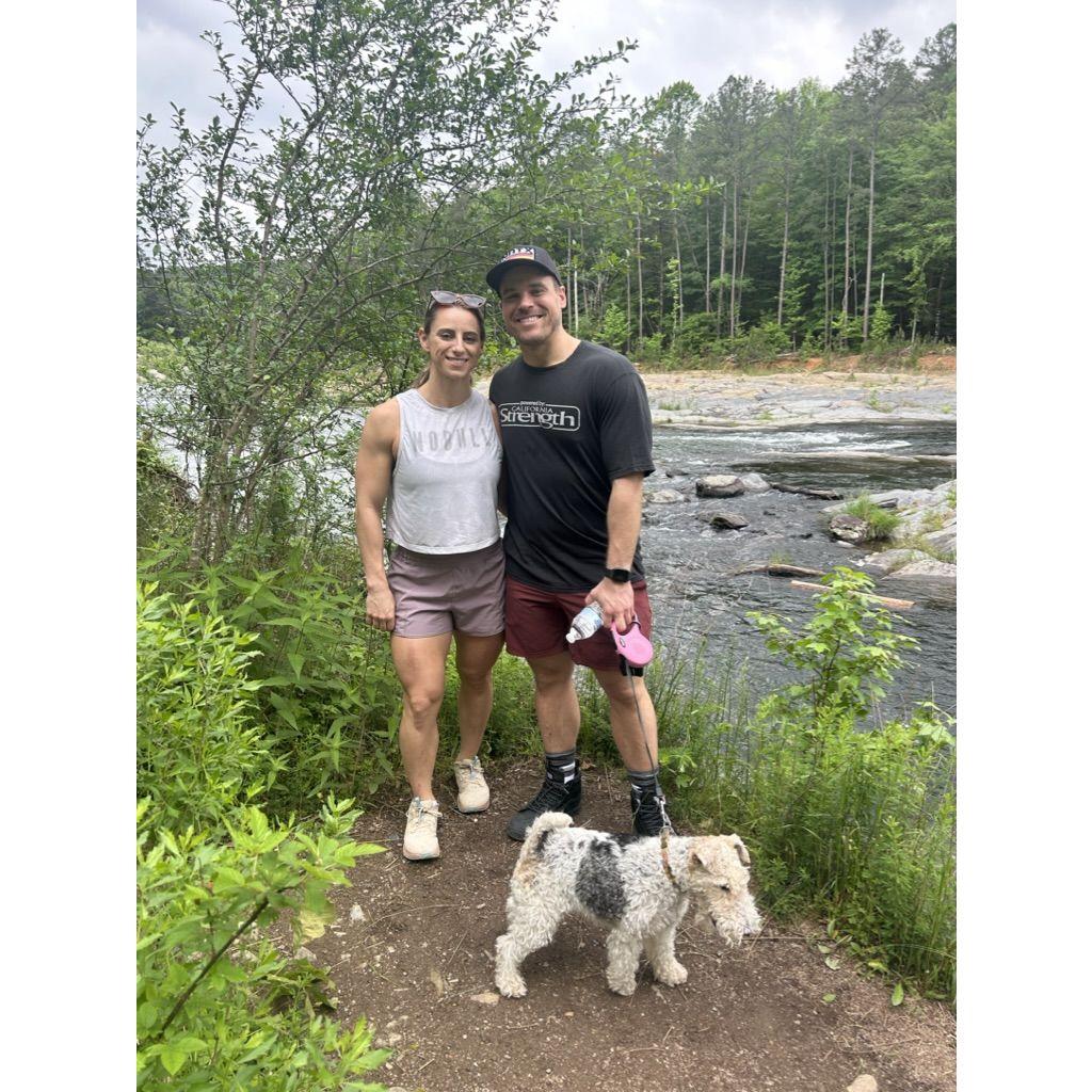 Our baby, Lucky on a hike with us