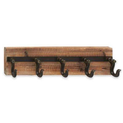 Ridge Road Décor Inset Strip Iron/Wood Wall Hook Rack in Brown