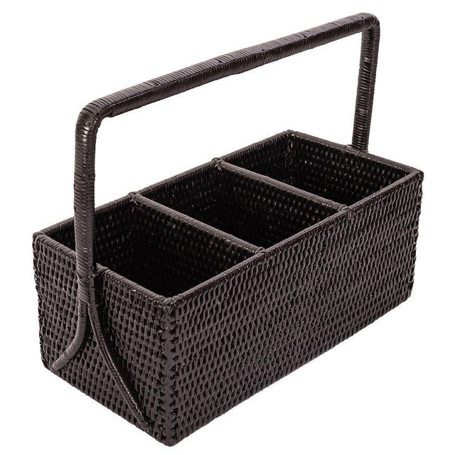 Tava Rectangular Rattan Flatware Caddy - Espresso