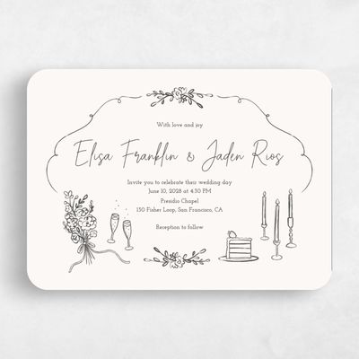 Beige Rounded Wedding Invitation - Finley Landscape