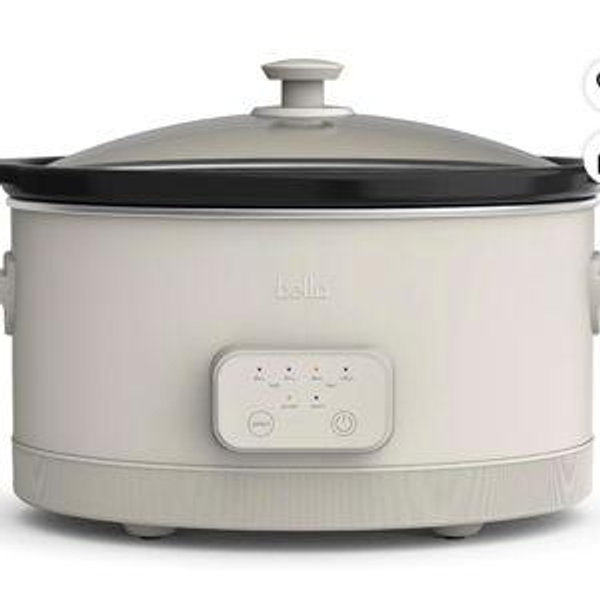 Color Oatmilk- bella 6.0 Qt Programmable Slow Cooker, Ceramic Nonstick Coating, Adjustable Temperature & Cooking Times, Dishwasher Safe Stoneware Pot & Tempered Glass Lid, Tangle Free Cord Wrap, Oatmilk