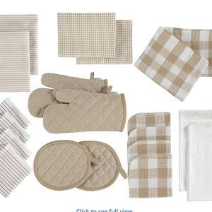 LANE LINEN 20 Piece Kitchen Dish Cloths Set - 100% Cotton Dish Towels, Heat Resistant Kitchen Mittens and Pot Holder Set, Reusable Dish Rags for Washing Dishes, Absorbent Dish Towels- Beige