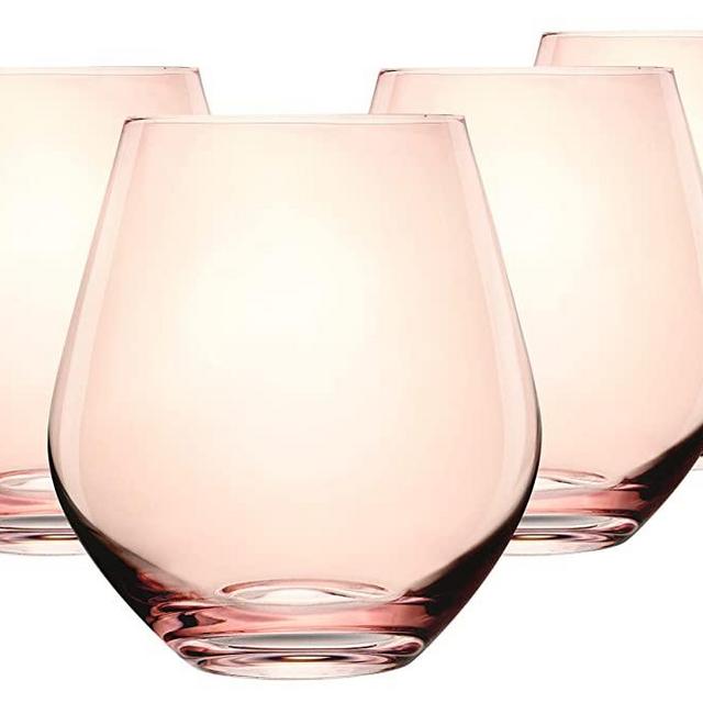 Godinger Wine Glasses, Stemless Wine Glasses, Red Wine Glasses, Drinking Glasses, European Made Stemless Wine Glass - Blush, 17oz, Set of 4