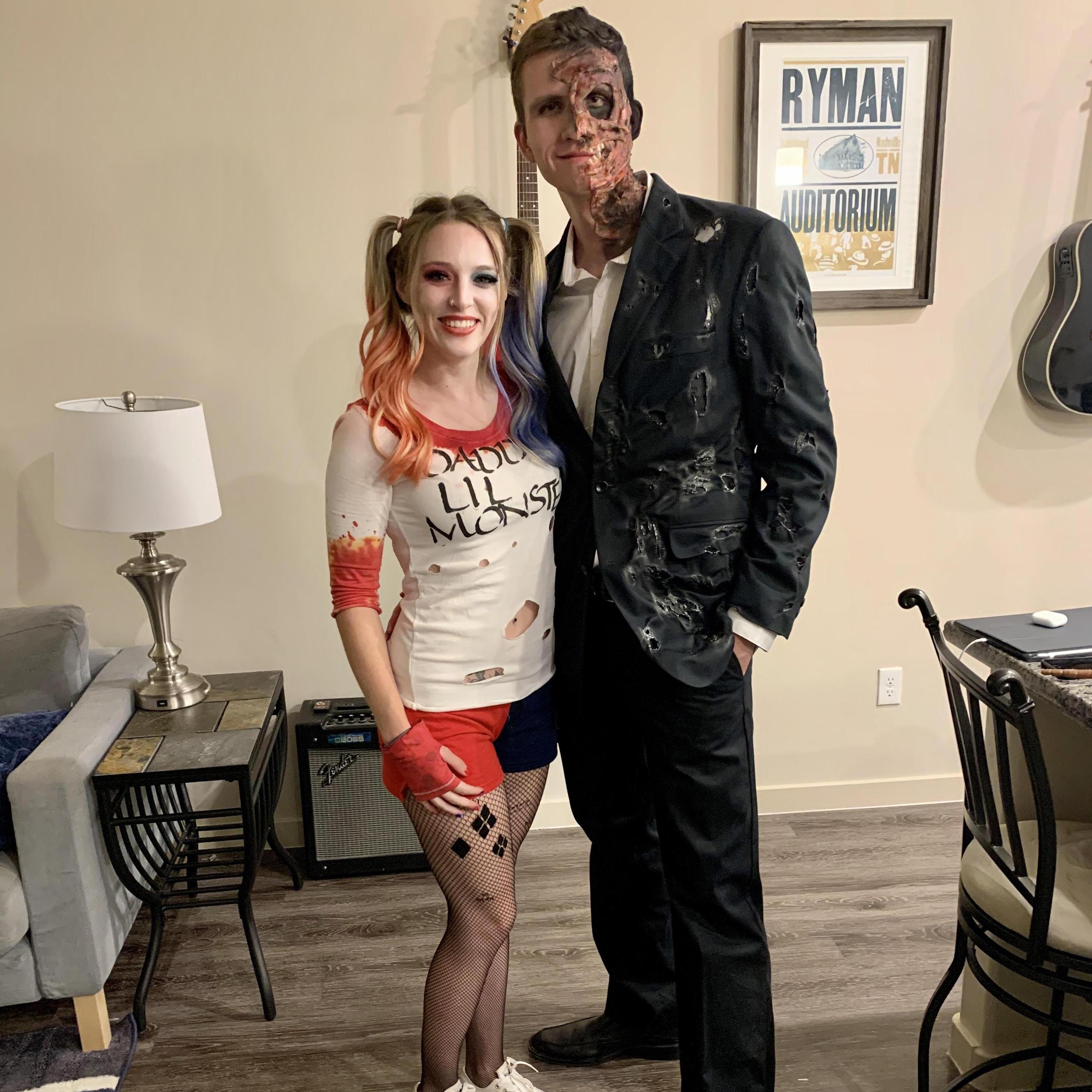With a group of friends, we all dressed up as Batman Villains for Halloween 2019. We went as Harley Quinn and Harvey Dent.