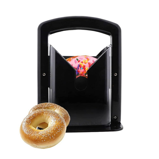 Bagel Slicer, Perfect for Bagels, Safe Grip, Safety Shield, Bagel Cutter Stainless Steel, Universal Slicer (Black)