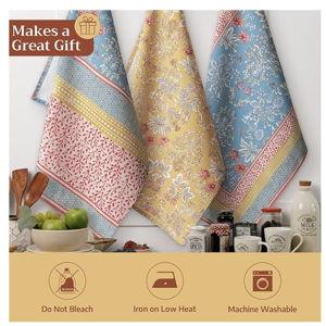 Maison d' Hermine Kitchen Towels Set of 3 100% Cotton 27.50" x 20" Reusable Cloth Tea Dish Towels Absorbent with Hanging Loop for Kitchen Easter Decorations Spring/Summer (Marquise)