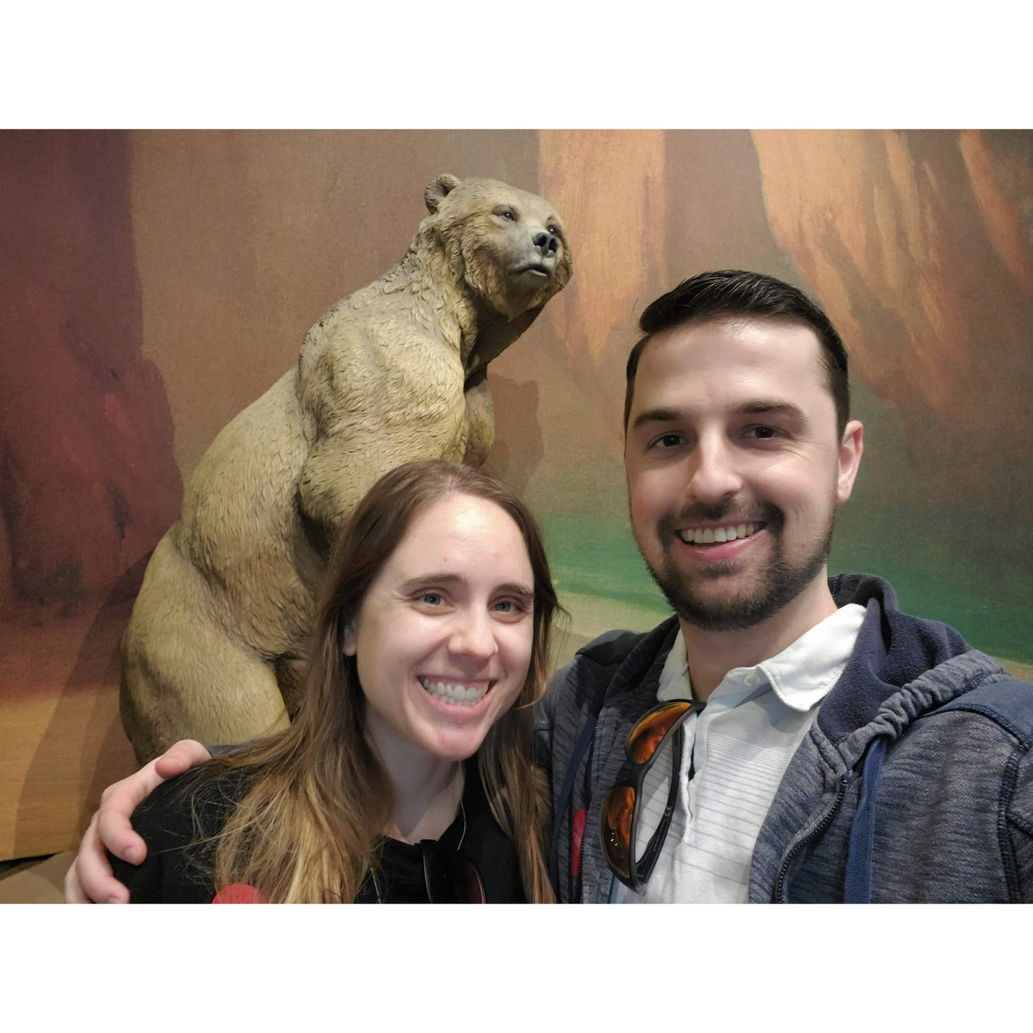Photo with Stephanie's favorite animal at the Natural History Museum in Balboa Park