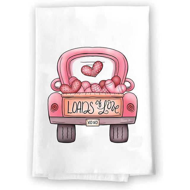 Decorative Kitchen and Bath Hand Towel | Valentines Day Pink Red Rustic Truck | Winter Valentine's Day Themed | White Towel Home Decor Bathe Tea Towels Decorations | House Warming Gift Present