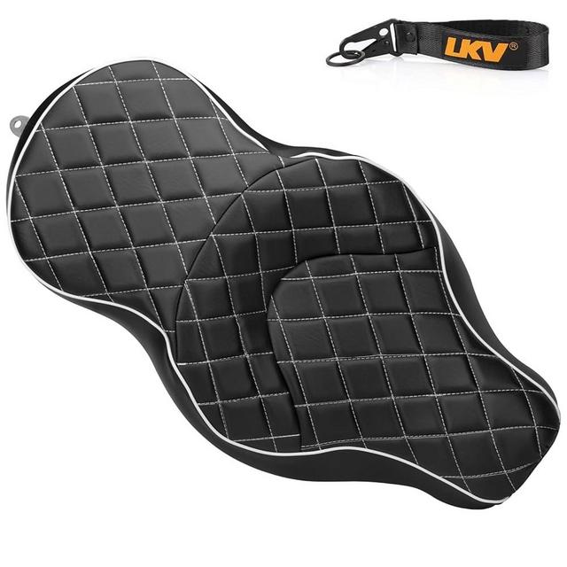 LKV Motorcycle Passenger Seat 2-Up Front Driver Cushion Pad Diamond Leather Compatible with Harley Davidson Sportster XL 883N XL 1200N