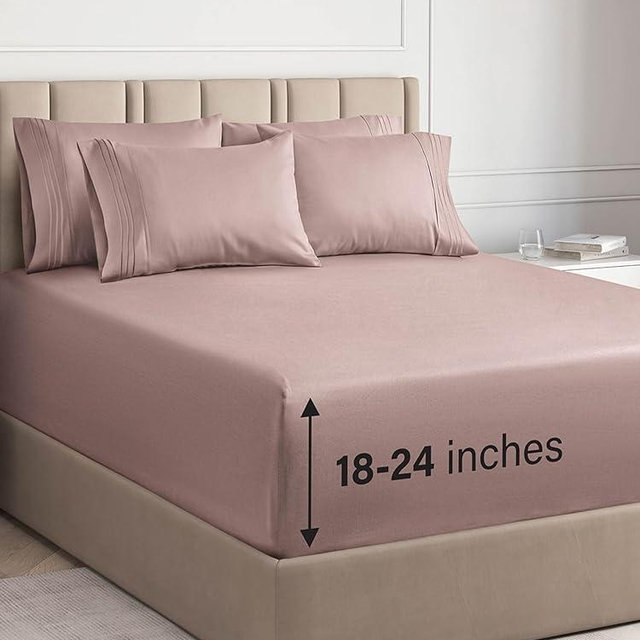 Extra Deep King Sheet Set - 6 Piece Breathable & Cooling Sheets - Hotel Luxury Bed Sheets Set - Easy & Secure Fit - Soft, Wrinkle Free & Comfy Sheets Set - Mauve Sheet Set w/Extra Deep Pockets
