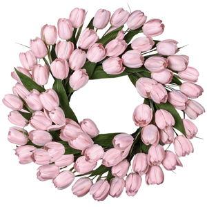 24 Inch Tulip Spring Wreath for Front Door Summer Silk Wreath with Green Leaves Artificial Tulip Flower Wreaths for All Seasons Farmhouse Porch Wall Living Room Home Widding Decor-Pink