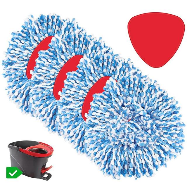 4 Pack Spin Mop Refill Replacement Head Compatible with EasyWring 1-Tank System Spinning Mop, with 1 Swivel Mop Base, 100% Microfiber Deep Cleaning Machine Washable - Blue
