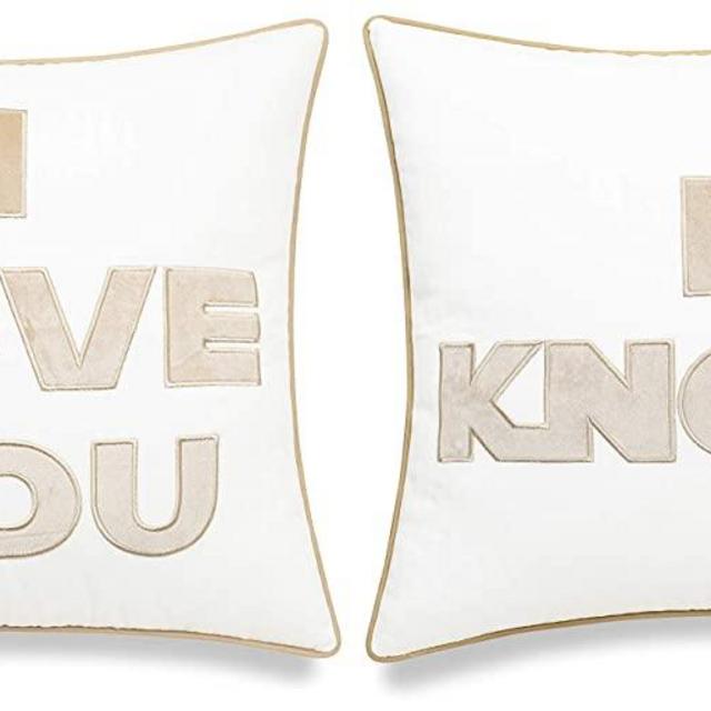 EURASIA DECOR I Love You I Know Set of 2 pcs Embroidered Decorative Square Accent Throw Pillow Cover - for Couple, Bedroom, Wedding Gift (Beige, 18"x18")