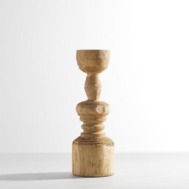 Ava Wood Pillar Holders, Natural, Large