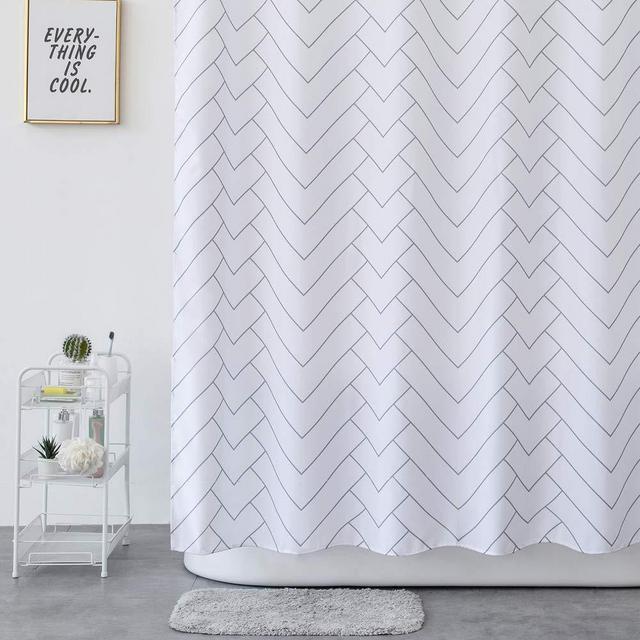 Aimjerry Striped Fabric Shower Curtain White for Bathroom,Waterproof 72 X 78 Inch