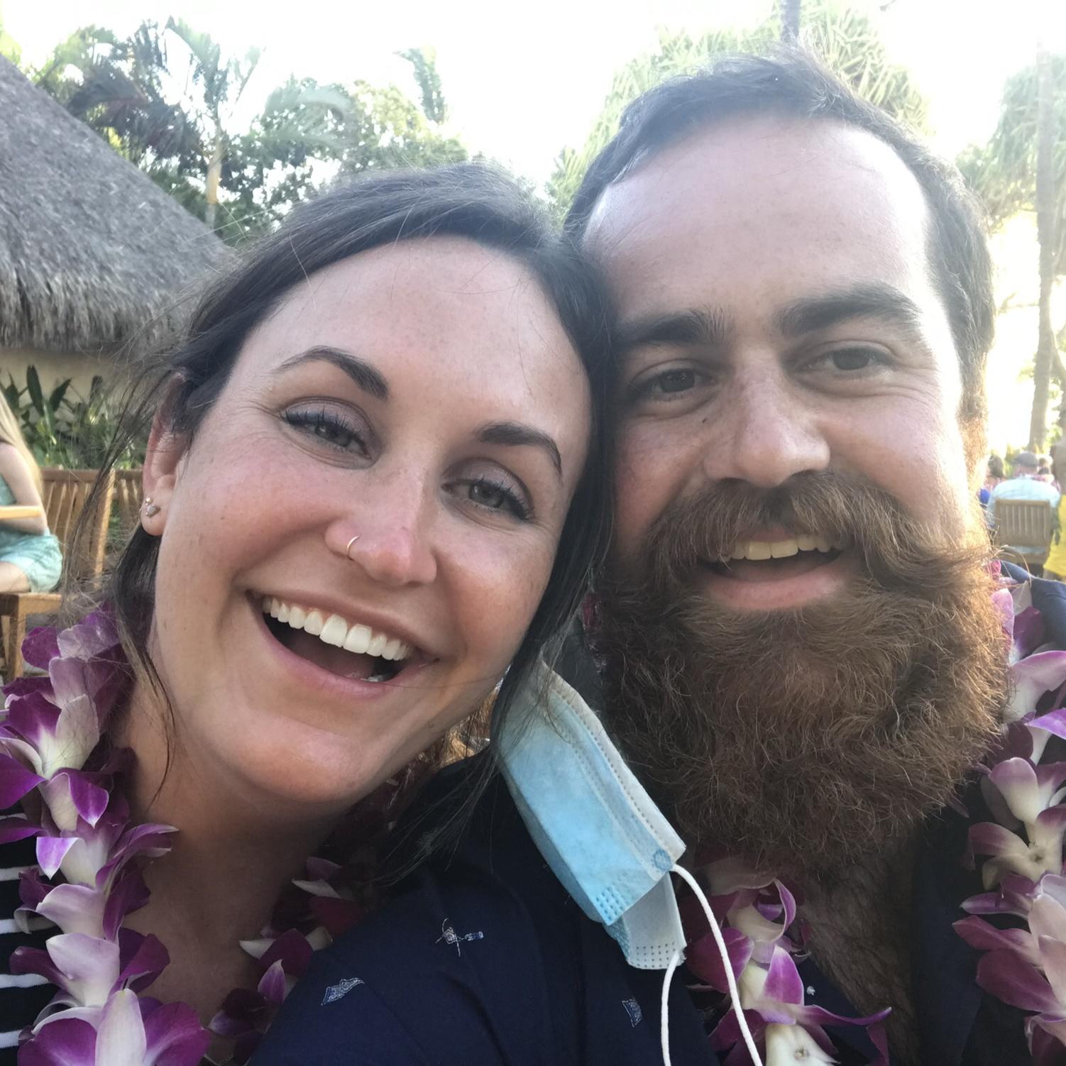 Our very first picture together! Surprisingly, that was Tom’s beard after it was cut. We had a little bit too much fun at a luau in Maui.