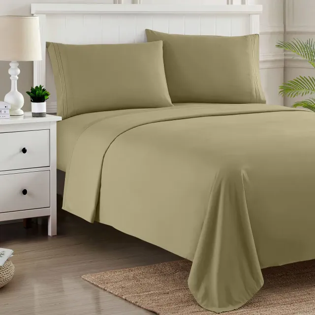 4 Piece Sheet Set, Ultra Soft 1800 Series Collection - Queen, Sage