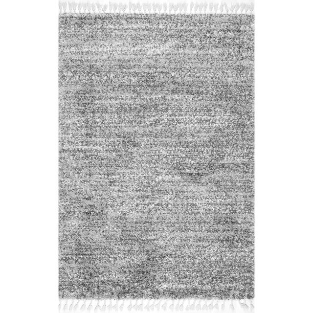 Nuloom Brooke Solid 9x12 Shag Indoor Area Rug for Living Room Bedroom Dining Room Nursery, Grey/Ivory
