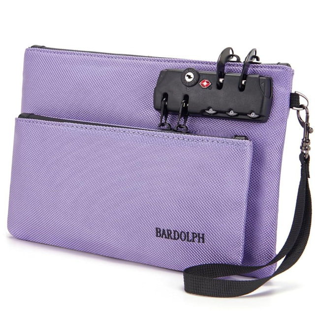 Money Bag with Lock, Double layer Men & Women's Locking Accessories Pouch, BankBag,CashBag with Lock and Zipper NotaryBag with Lock (Purple)