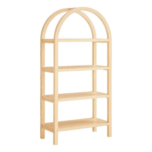 Modway Vexley 60 Inch Arched Bookshelf in Natural – Modern Pine and Acacia Open Display Bookcase for Living Room, Office, Reading Nook