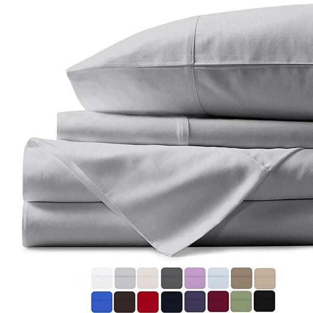 500 Thread Count 100% Cotton Sheet Silver Queen Sheets Set, 4-Piece Long-staple Combed Pure Cotton Best Sheets For Bed, Breathable, Soft & Silky Sateen Weave Fits Mattress Upto 18'' Deep Pocket